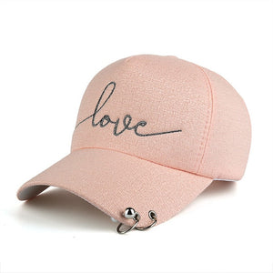 iron hoop bead on visor love Embroidery Baseball Cap