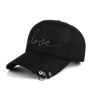 iron hoop bead on visor love Embroidery Baseball Cap