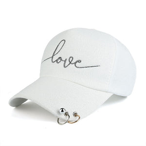 iron hoop bead on visor love Embroidery Baseball Cap