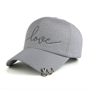 iron hoop bead on visor love Embroidery Baseball Cap