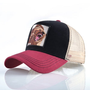 Mesh Baseball Cap Bear Embroidery