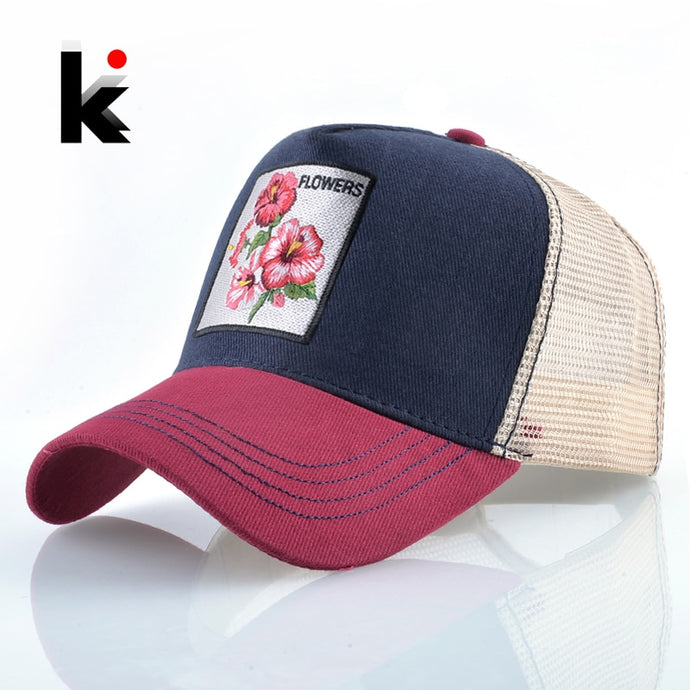 Breathable Baseball Cap Flower Embroidery