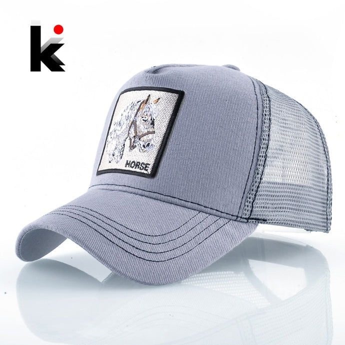 Breathable Mesh Baseball Cap Horse Embroidery