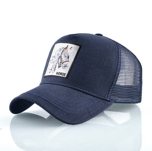 Breathable Mesh Baseball Cap Horse Embroidery