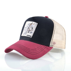 Breathable Mesh Baseball Cap Horse Embroidery